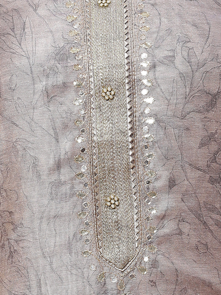 Neck Embroidered &amp; Printed Chanderi Unstitched Suit Piece With Dupatta