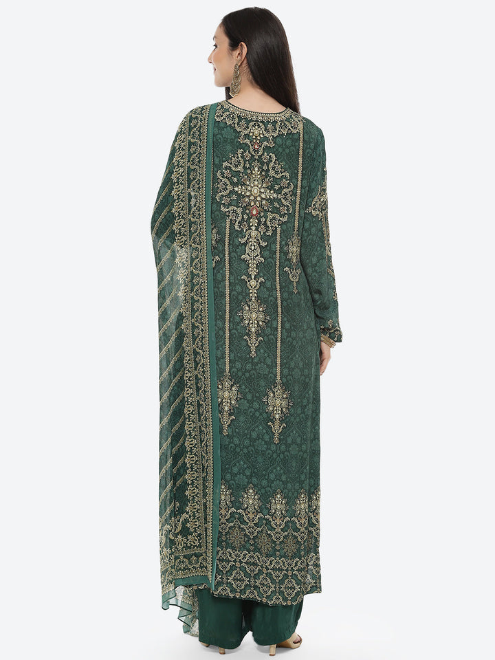 Green Digital Printed Crepe Salwaar Kameez Stitched Suit