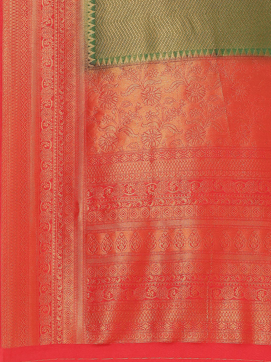 Brocade Zari Jaal  Art Handloom Saree With Contrast Blouse