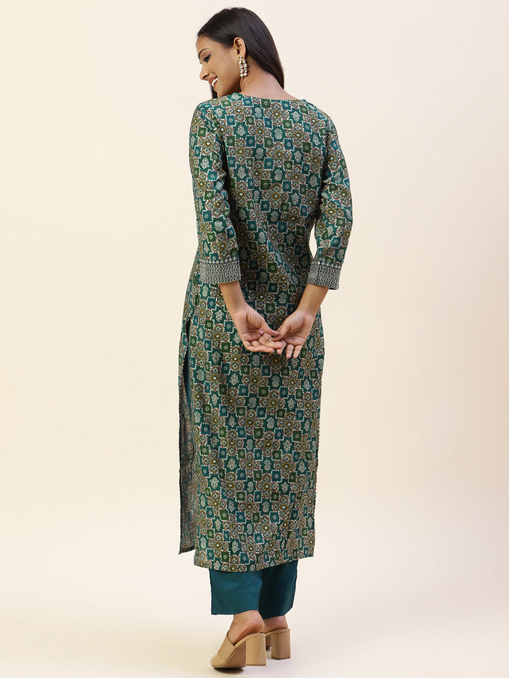 Printed Cotton Kurta With Pants