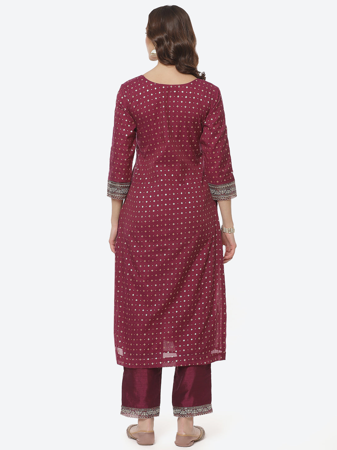 Sequence Neck Zari Embroidered Cotton Kurti With Pant