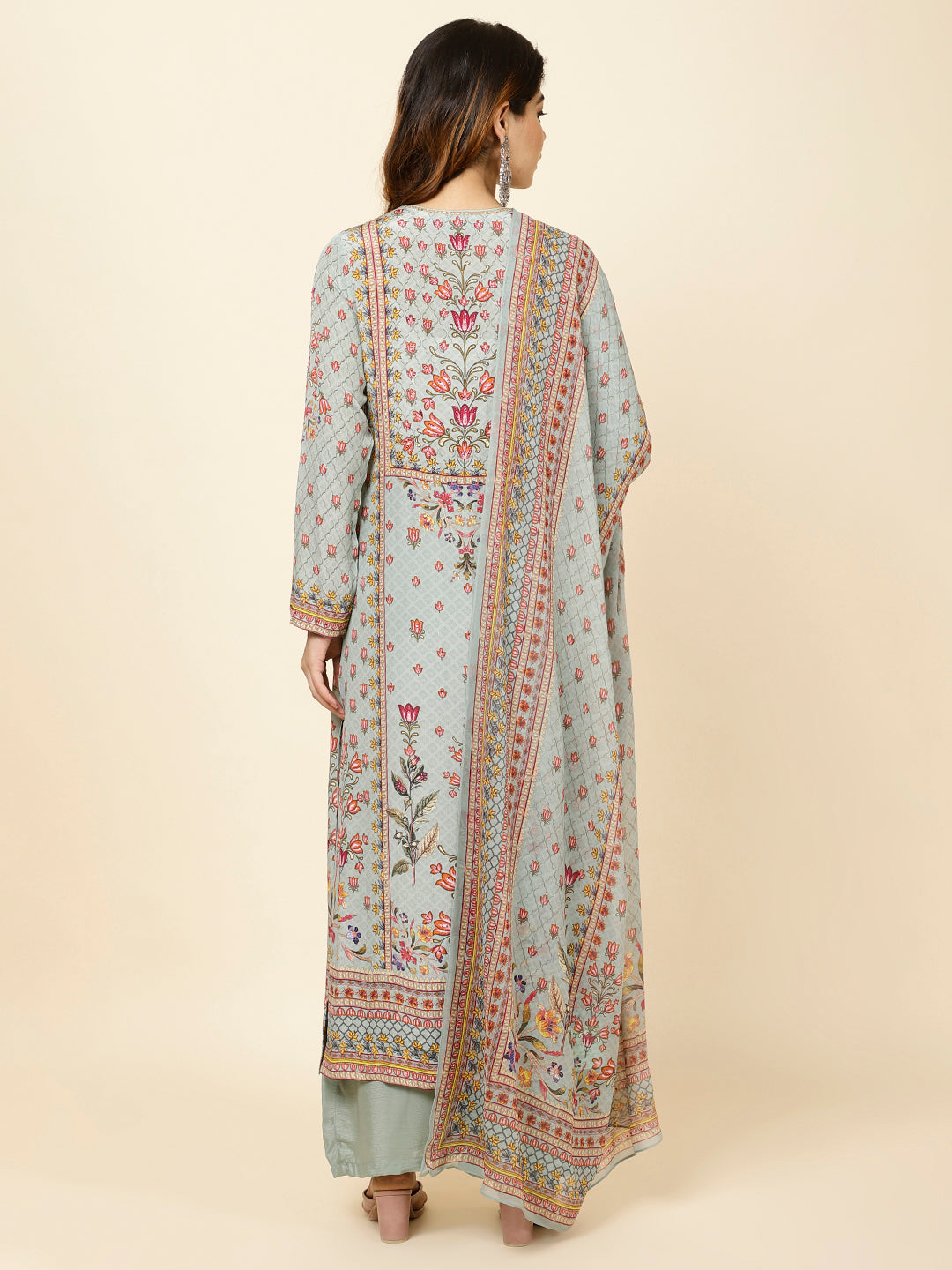 Digital Floral Printed Crepe Kurta With Palazzo &amp; Dupatta