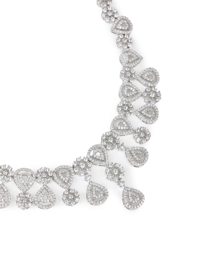 Diamond Silver Pendant Set With Earrings
