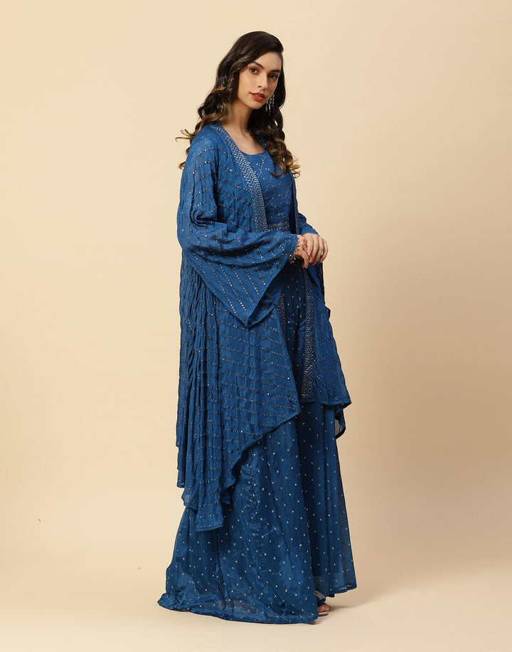 Sequence Embroidered Art Crepe Salwar Kameez Stitched Suit With Jacket