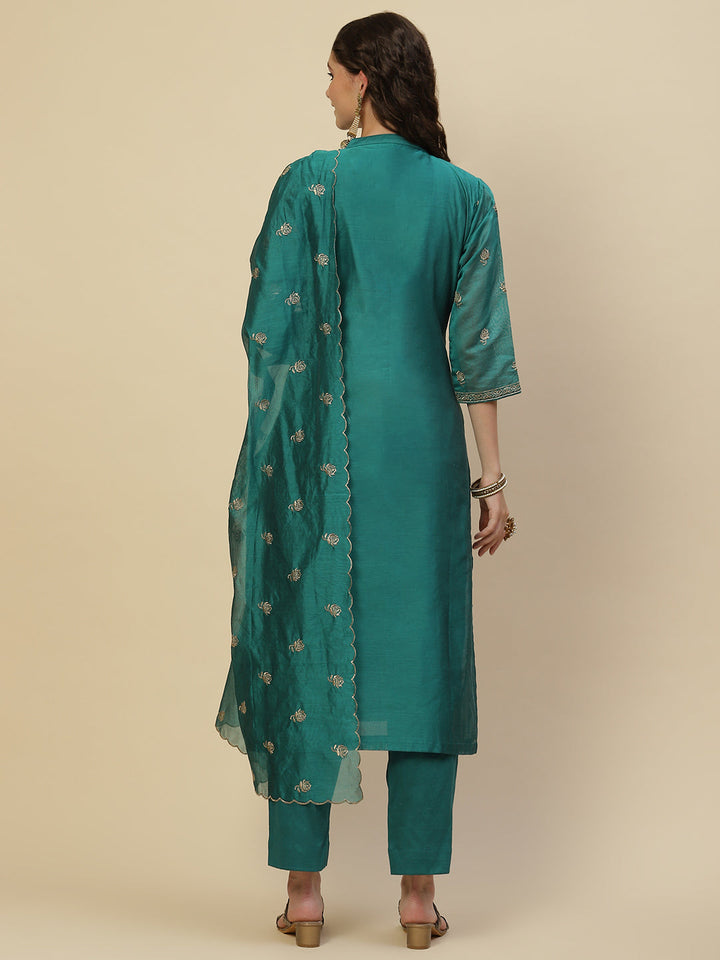 Zari Booti Cotton Kurta With Pants &amp; Dupatta