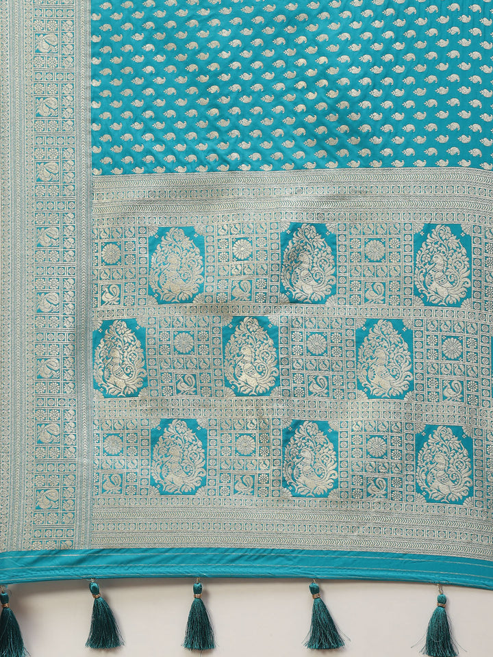 Zari Border Booti Banarasi Woven Saree