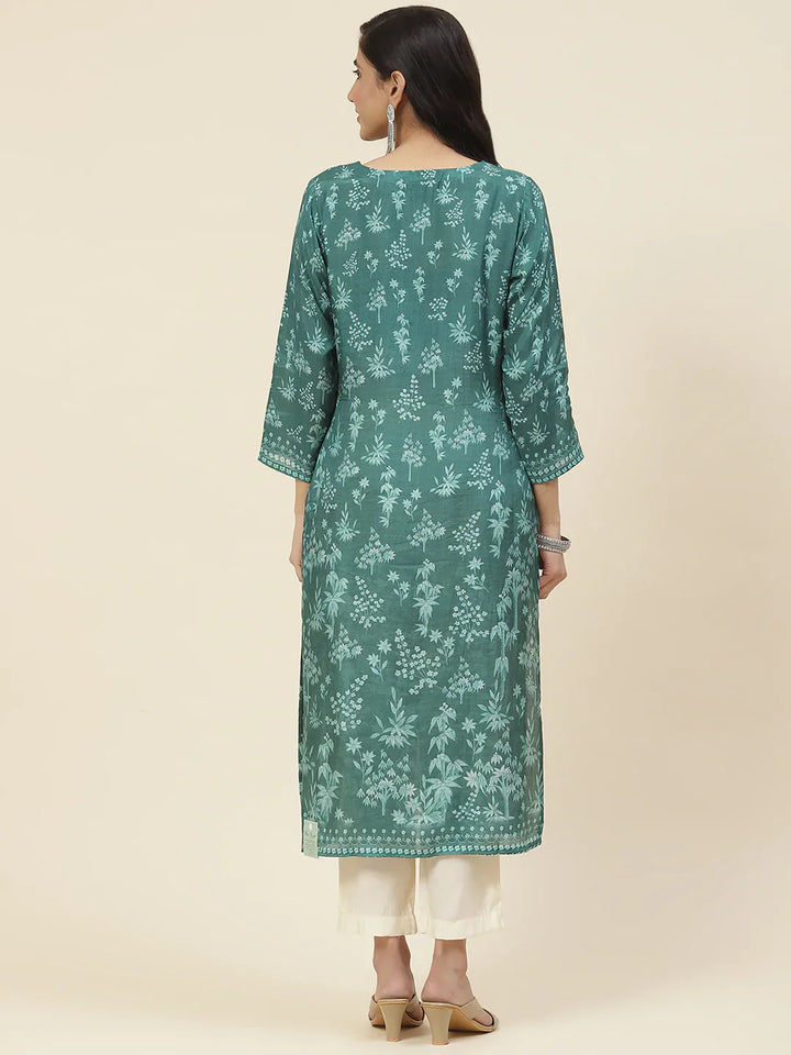 Printed With Yoke Embroidered Muslin Kurta