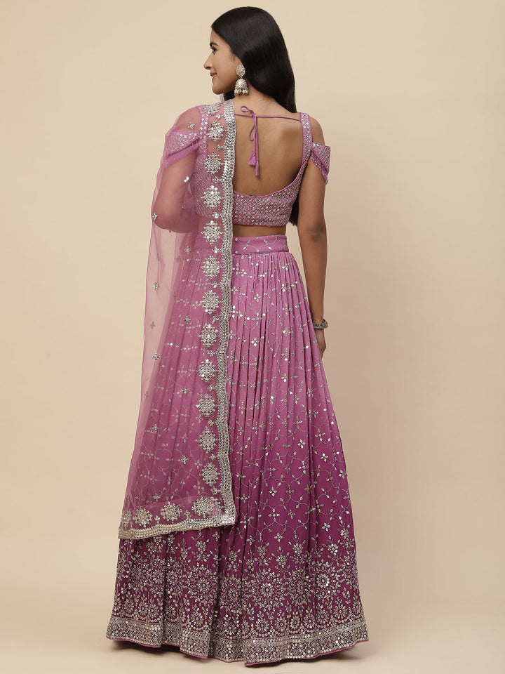 Sequin Embroidered Georgette Lehenga With Choli &amp; Net Dupatta