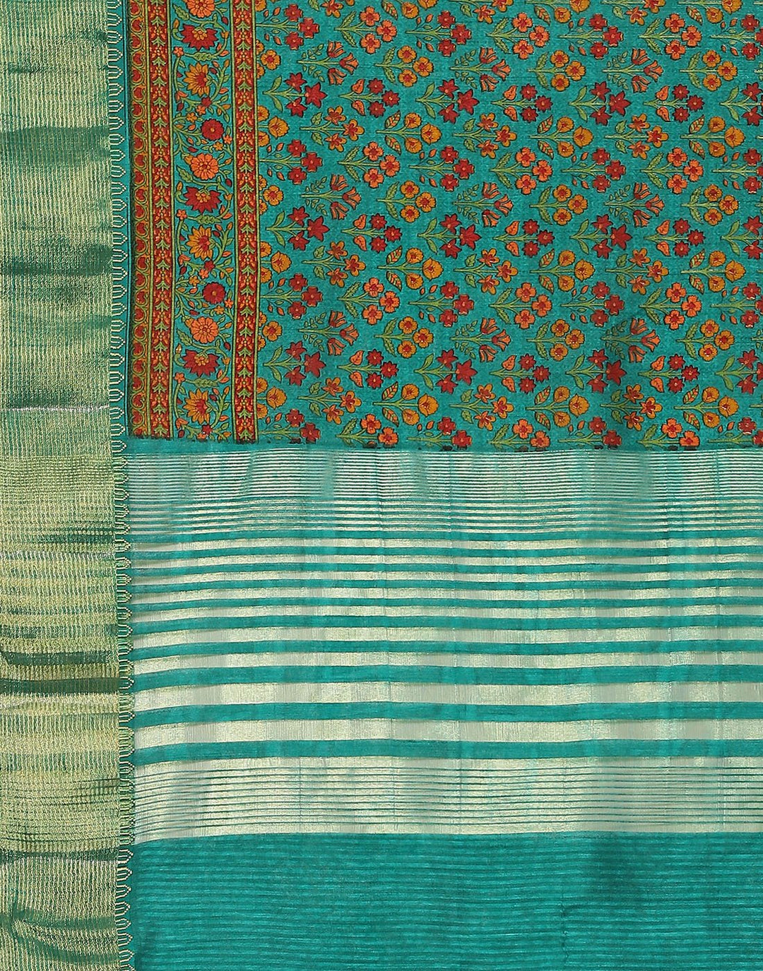Printed Art Handloom Dupion Zari Booti Border Saree