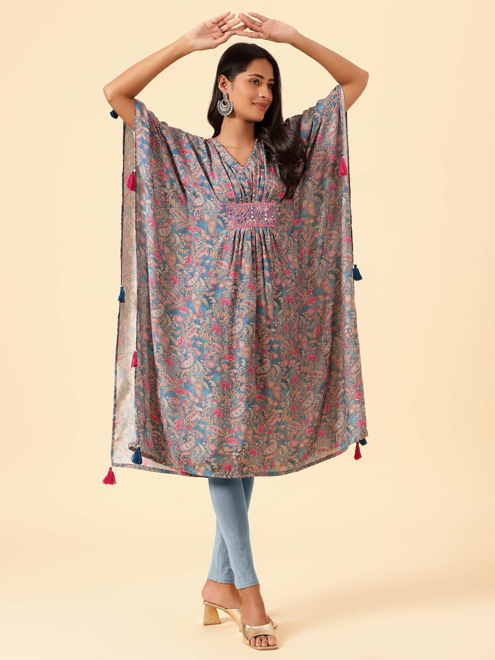 Floral Printed Muslin Kaftan Kurta