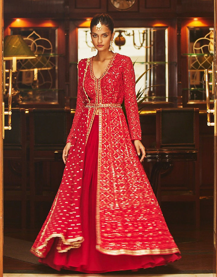 Embroidered Resham Jaal With Cutdana Georgette Lehenga With Jacket And Dupatta