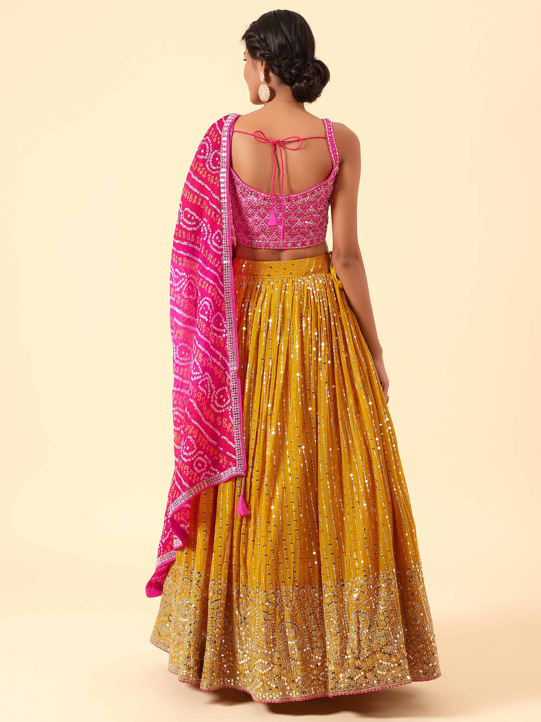 Sequin Embroidered Georgette Choli With Lehenga &amp; Dupatta