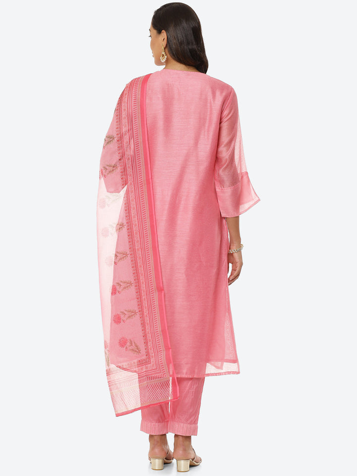 Sequin Work Chanderi Kurta With Pants &amp; Dupatta