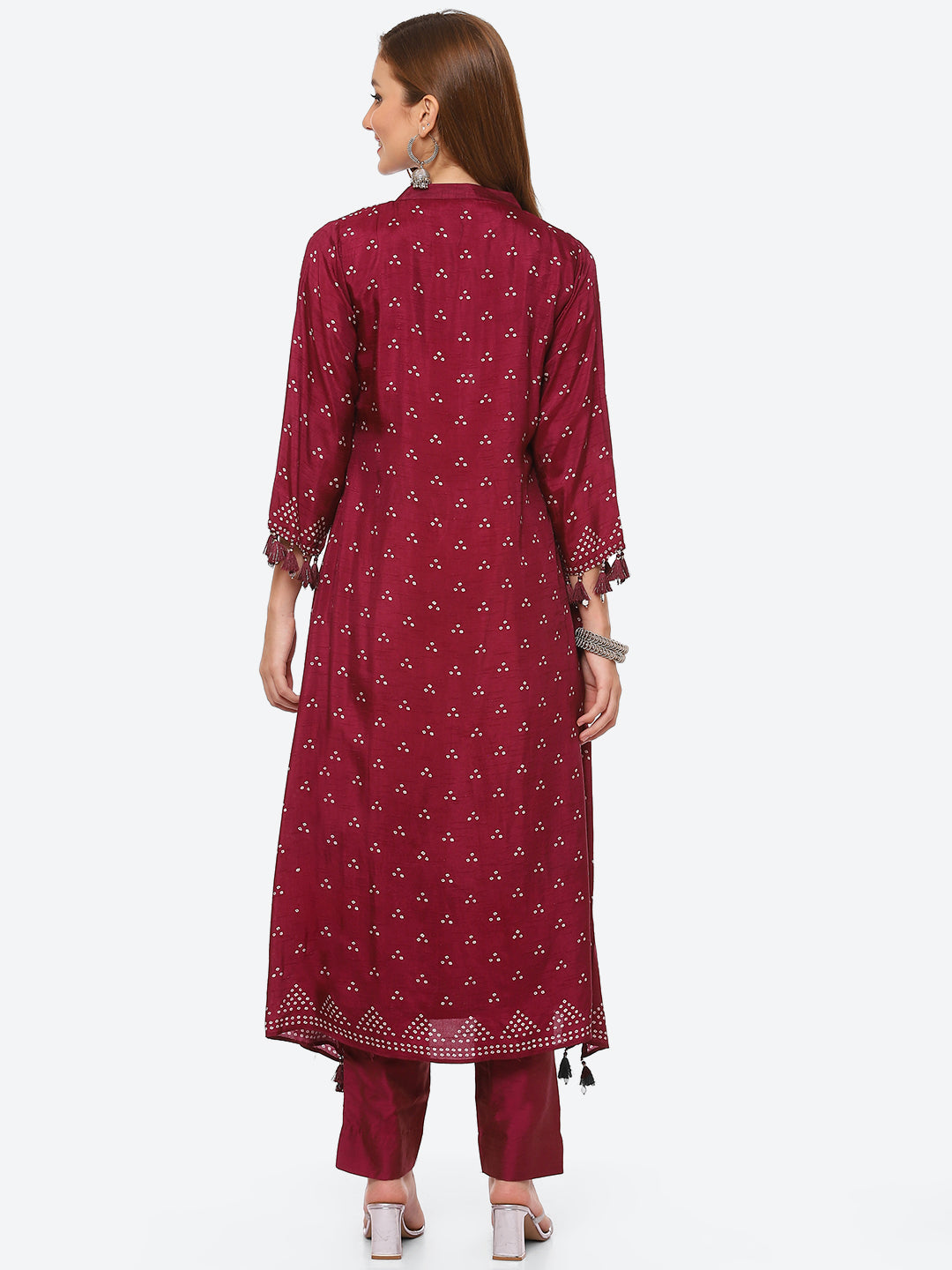 Bandhani Printed Banarasi A-Line Kurta With Pant