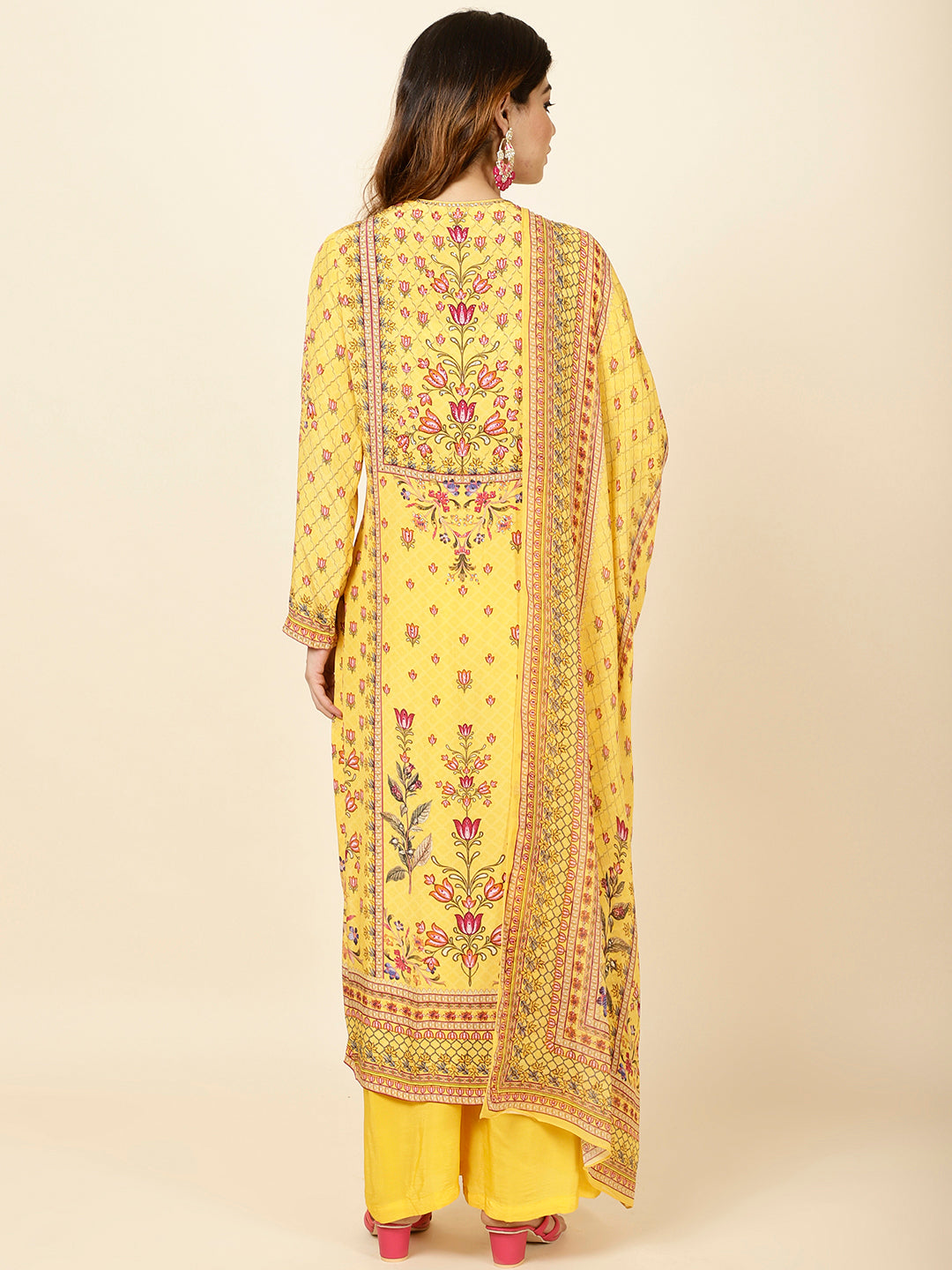 Digital Floral Printed Crepe Kurta With Palazzo &amp; Dupatta