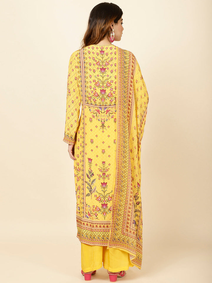 Digital Floral Printed Crepe Kurta With Palazzo &amp; Dupatta