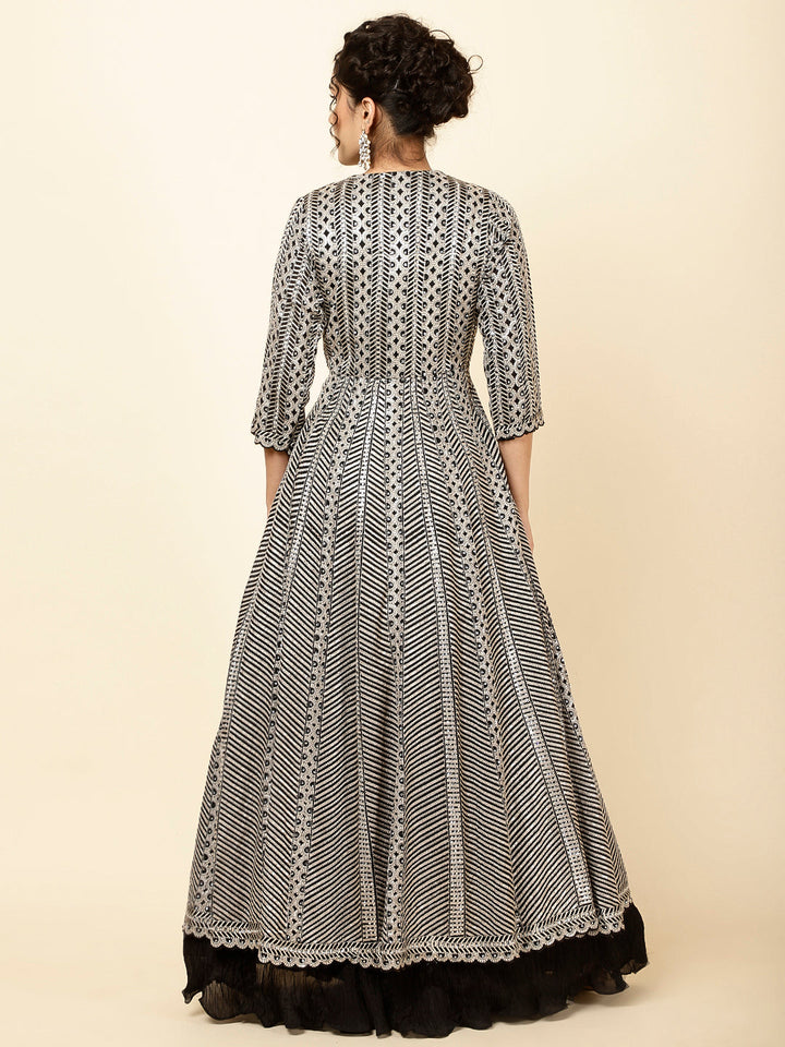 Sequin Embroidered Crepe Choli With Lehenga &amp; Jacket