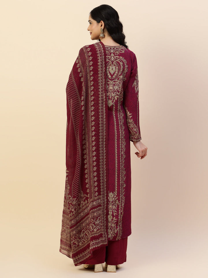 Digital Printed Crepe Kurta With Palazzo &amp; Dupatta