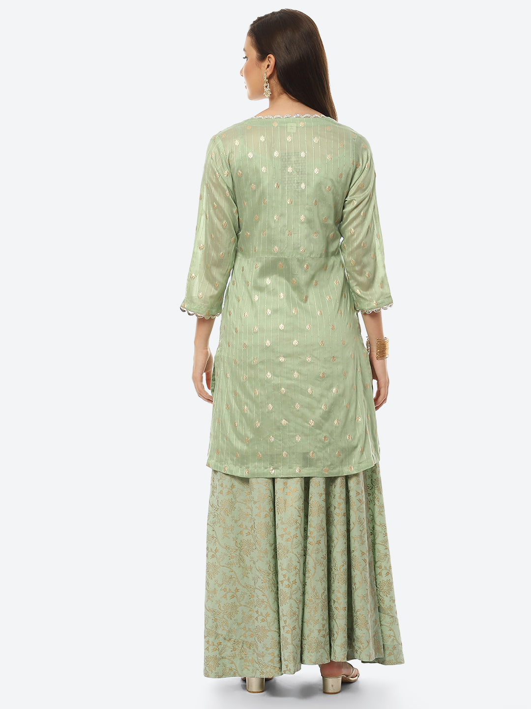 Printed Chanderi Kurta With Skirt &amp; Jacket