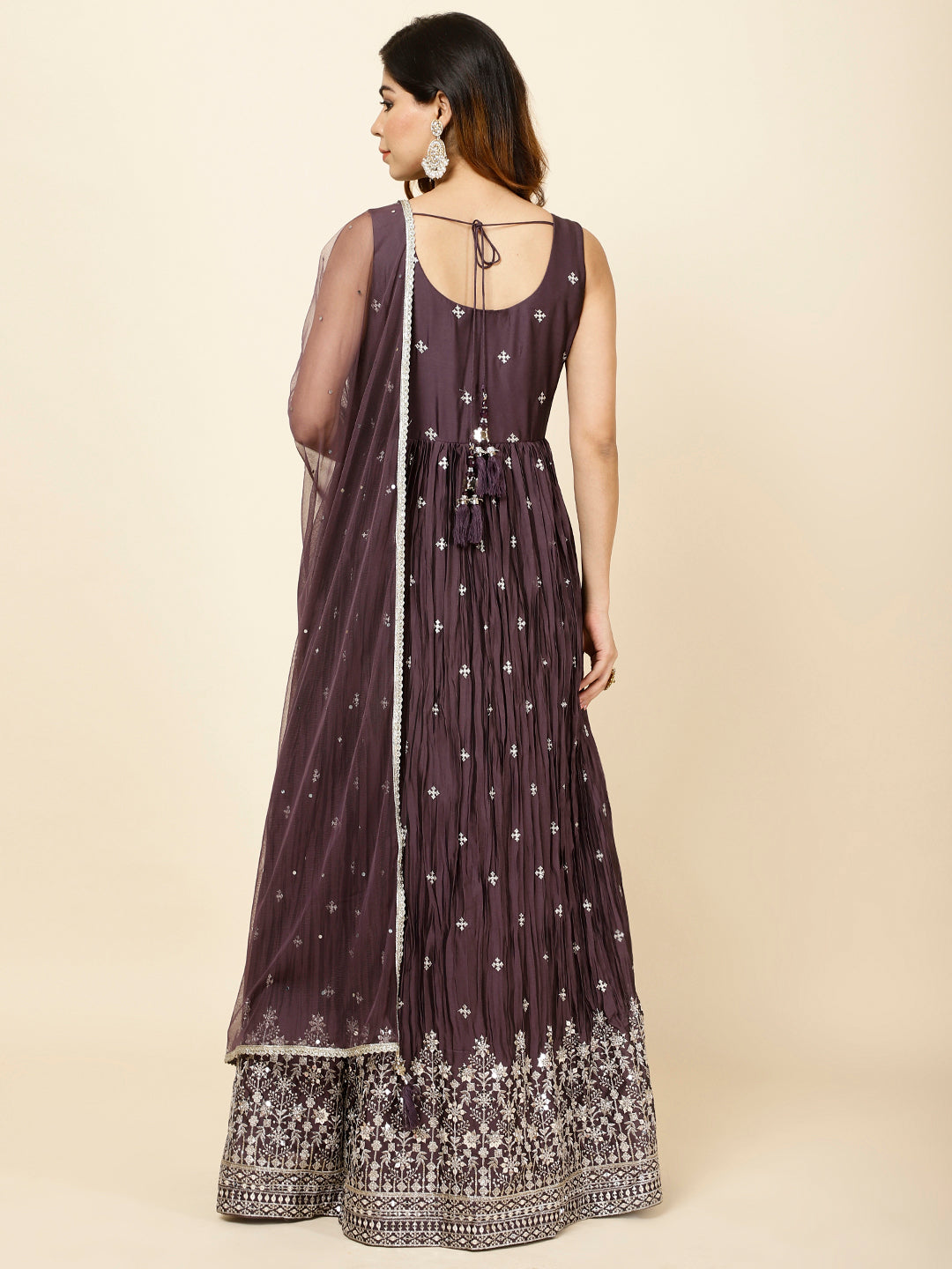Zari Booti Embroidered Crepe Anarkali Kurta With Dupatta