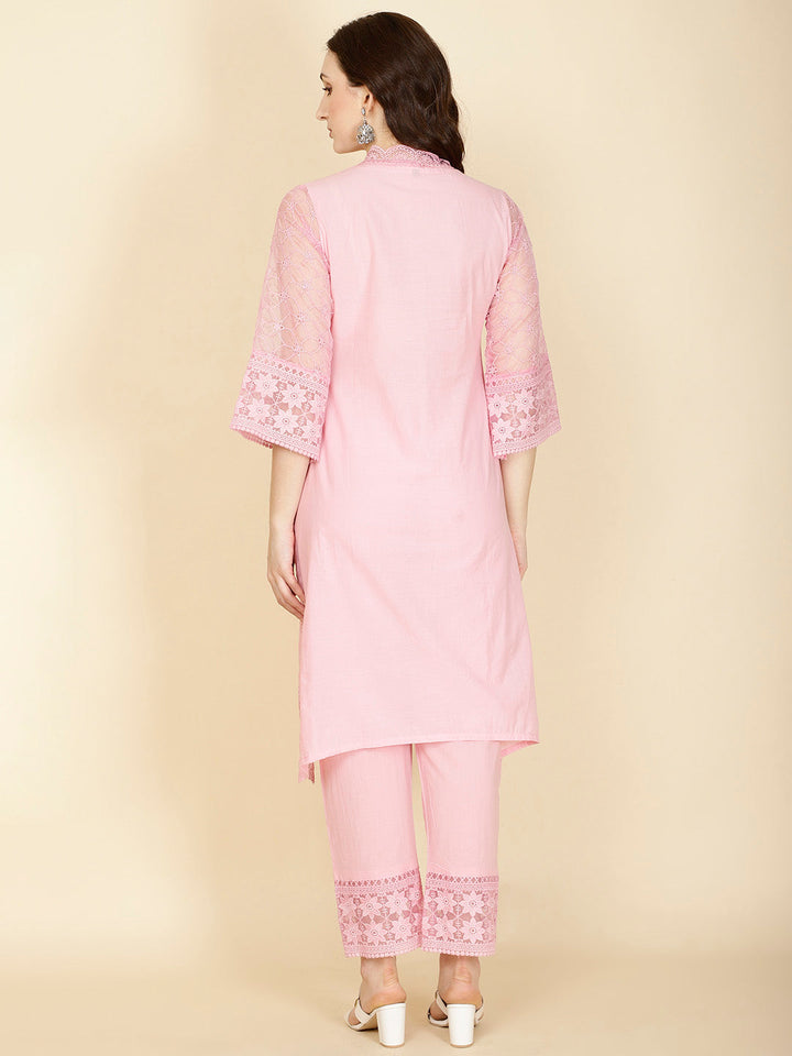 Thread Embroidery Cotton Kurta With Pants