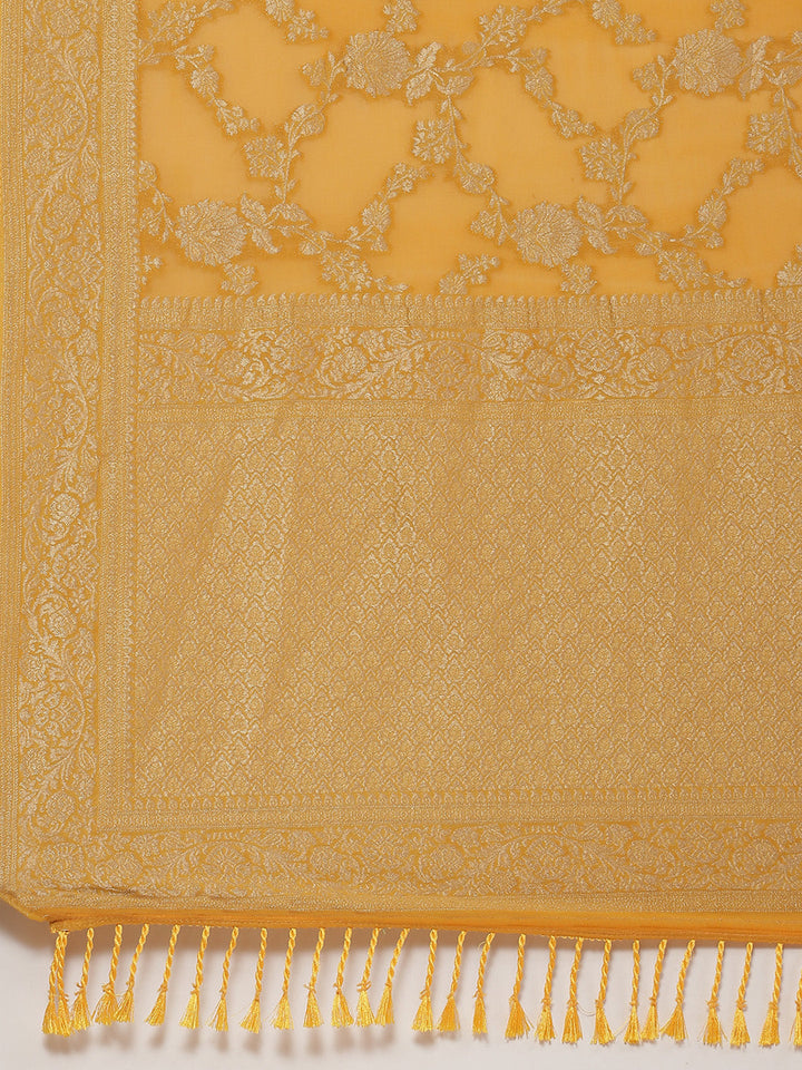 Floral Zari Jaal Georgette Plain Saree