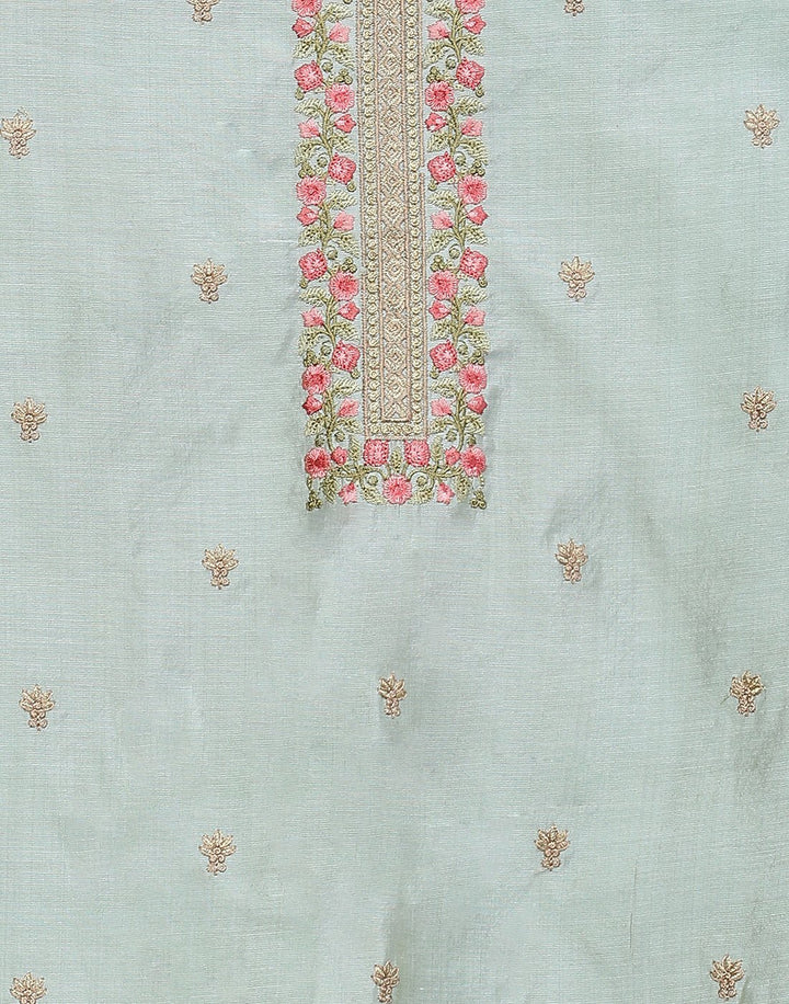 Embroidered Chanderi Suit Piece With Dupatta
