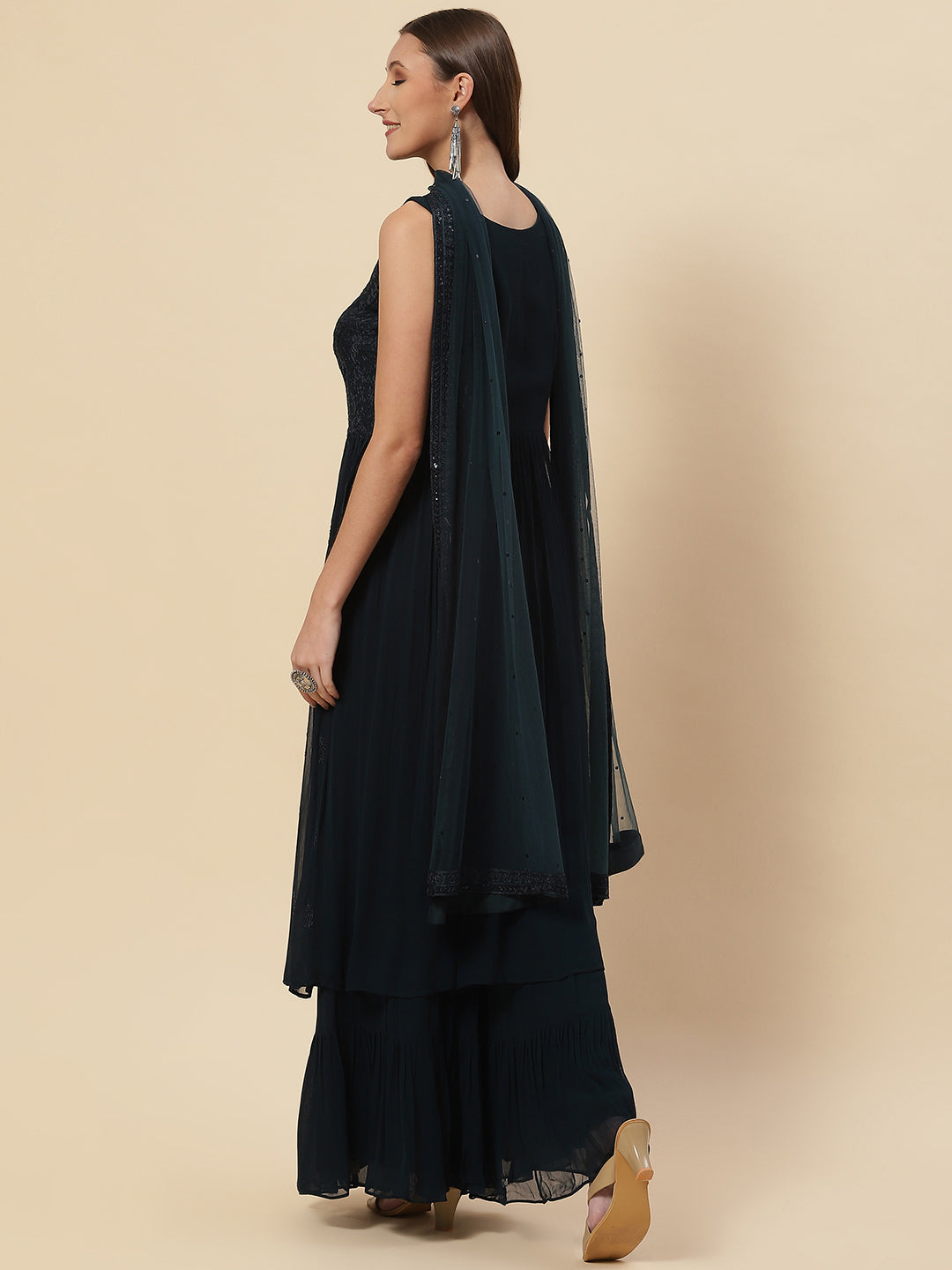 Resham Embroidered Georgette Kurta With Palazzo