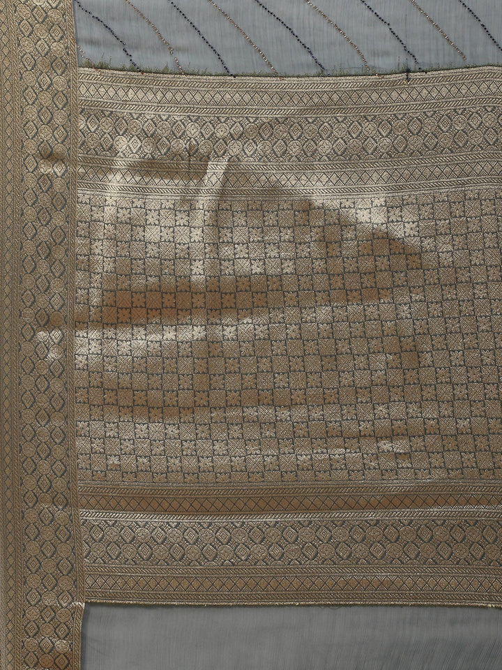 Stone Work Chiffon Plain Saree