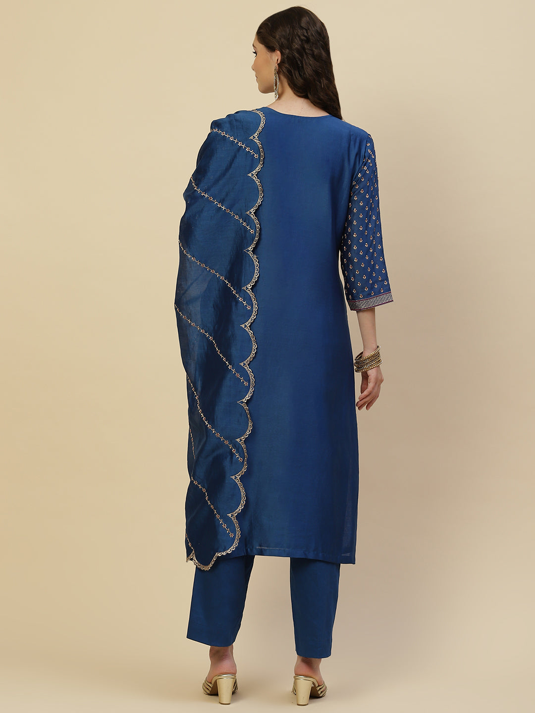 Resham Booti Cotton Kurta With Pants &amp; Dupatta