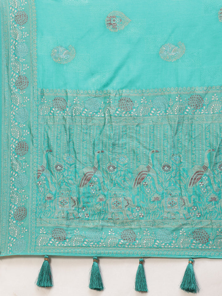 Zari Border Booti Banarasi Woven Saree