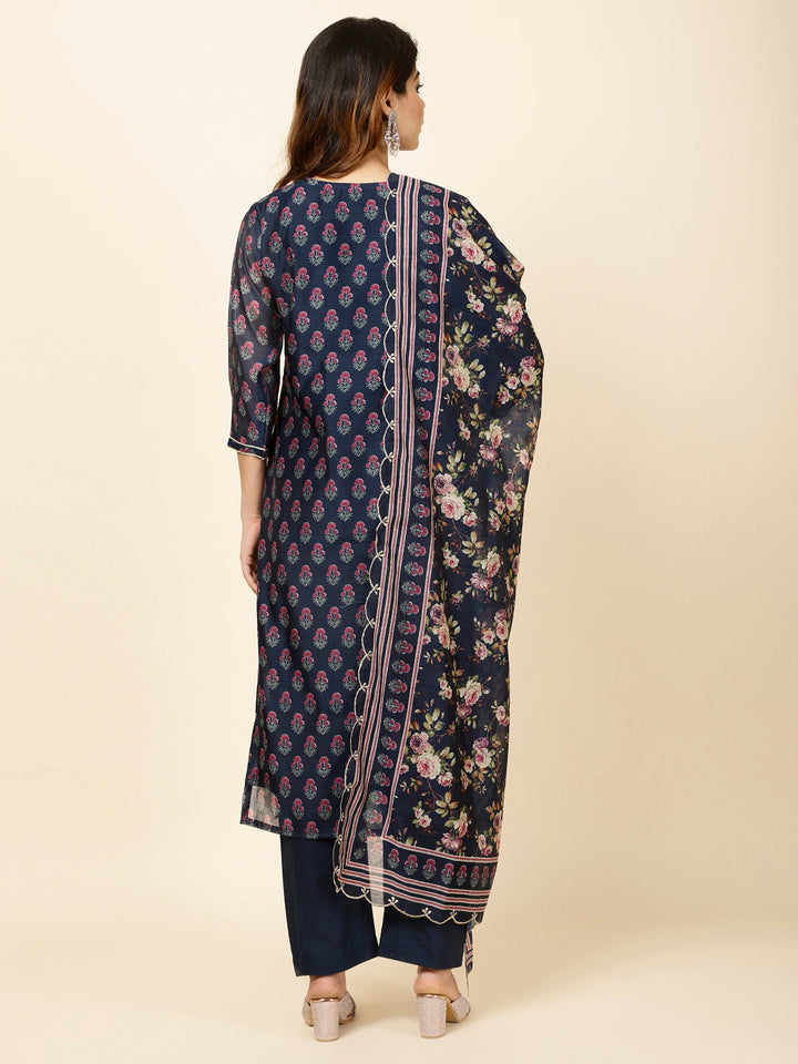 Printed Chanderi Kurta With Pants &amp; Dupatta