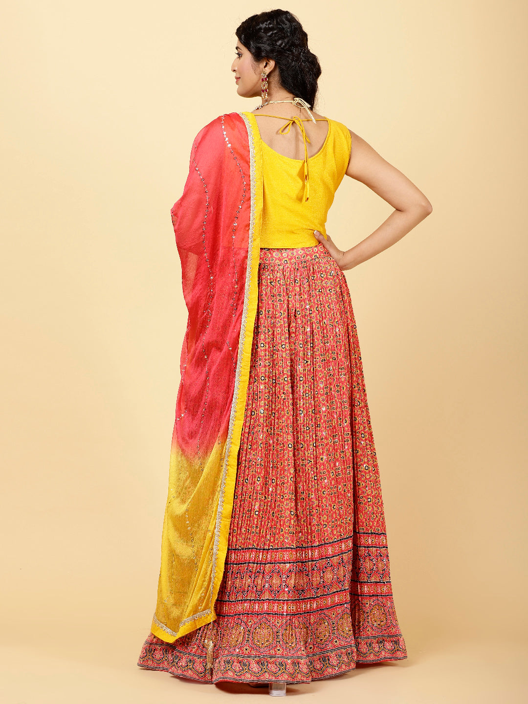 Printed &amp; Embroidered Crepe Choli With Lehenga &amp; Dupatta
