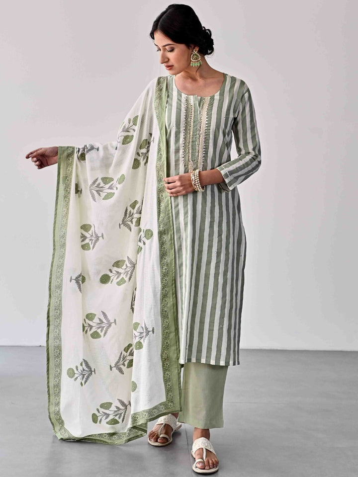 Printed Cotton Kurta With Pants &amp; Dupatta