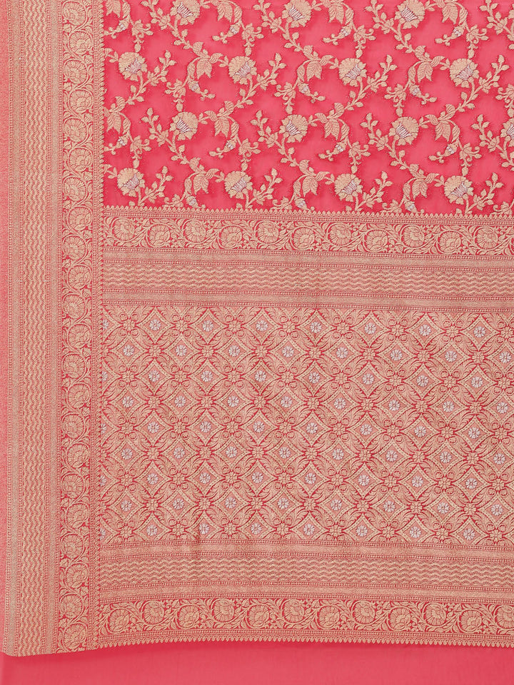 Floral Zari Jaal Georgette Plain Saree