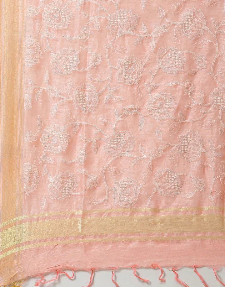 Cotton Linen Embroidery Saree