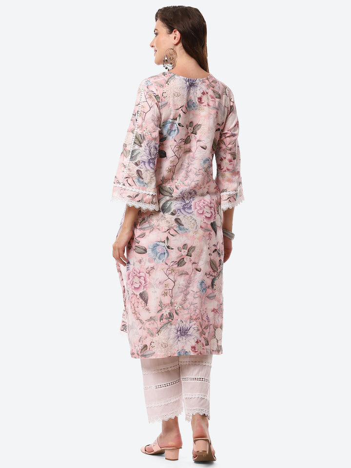 Digital Floral Printed Cotton Kurta With Pant