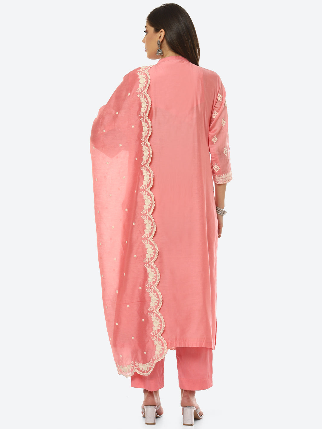 Resham Booti Cotton Kurta With Pant &amp; Dupatta