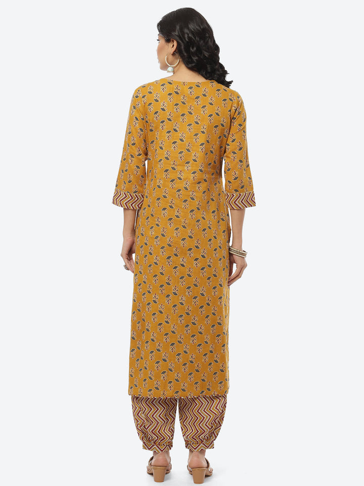 Printed Gota Work Cotton Kurti With Afghani Pant