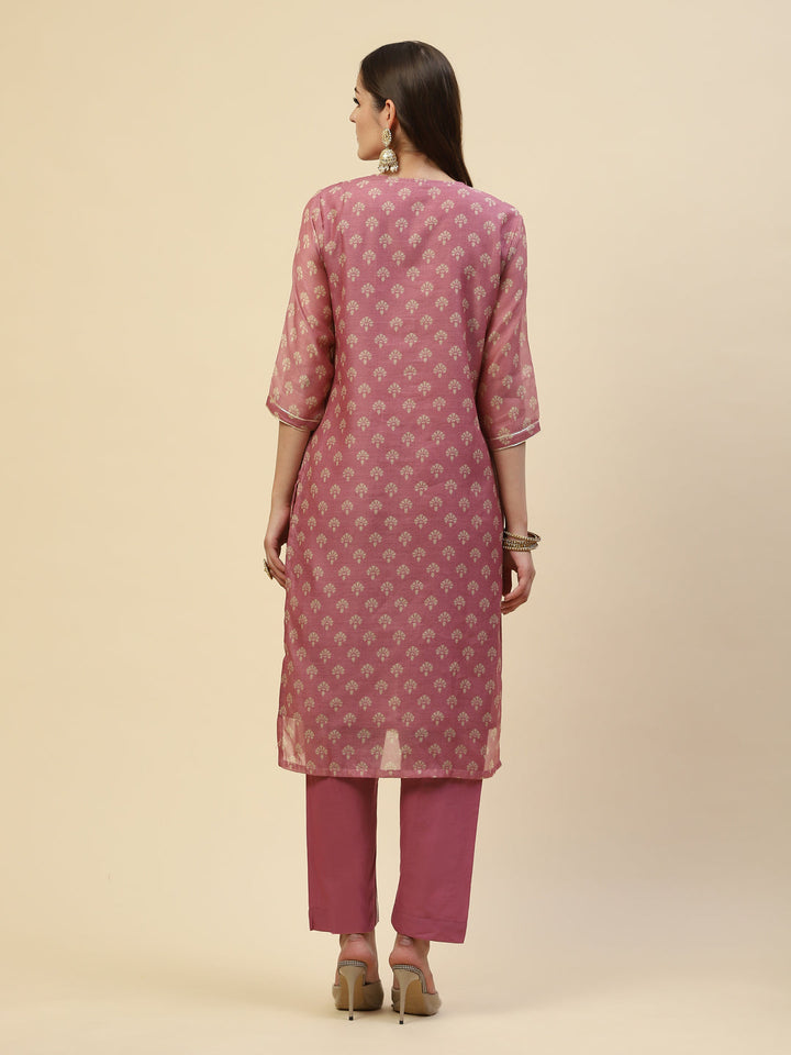 Neck Embroidered Chanderi Kurta With Pants