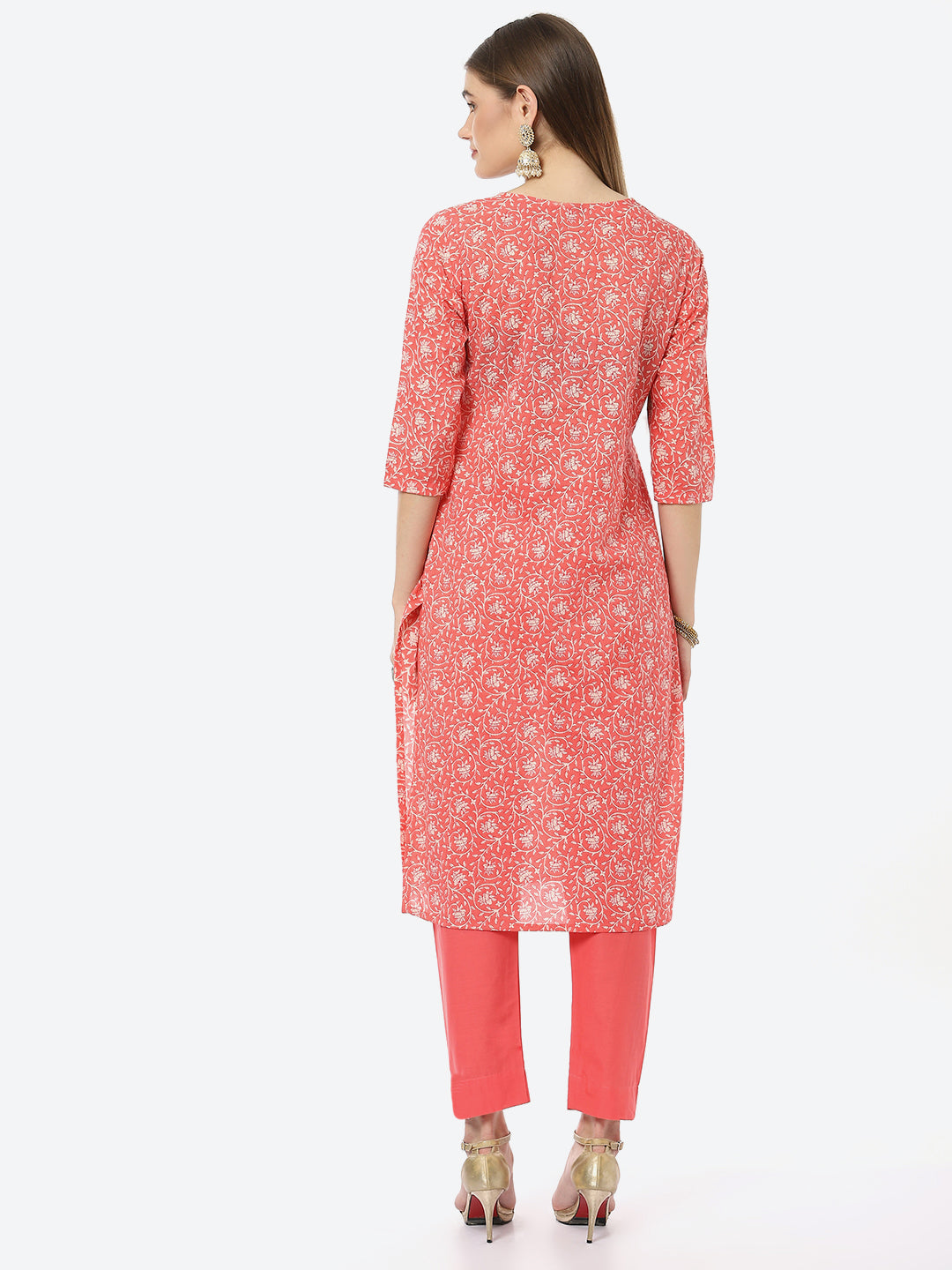 Resham Work Printed Chanderi Kurta With Pant