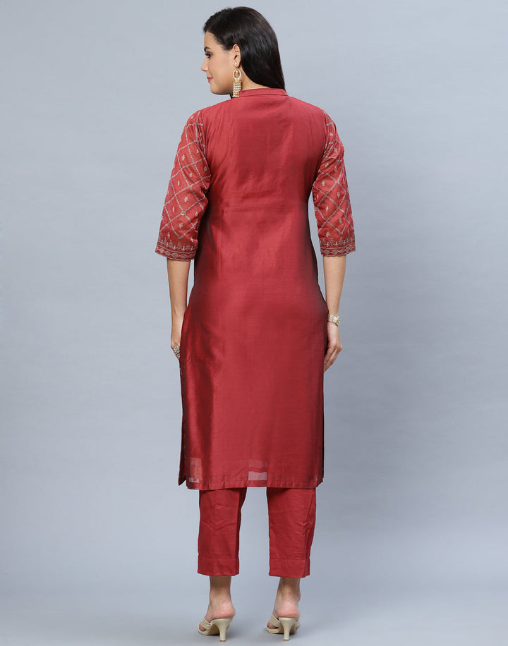 Elegant Cotton Chanderi Pant Kameez Stitched Suit