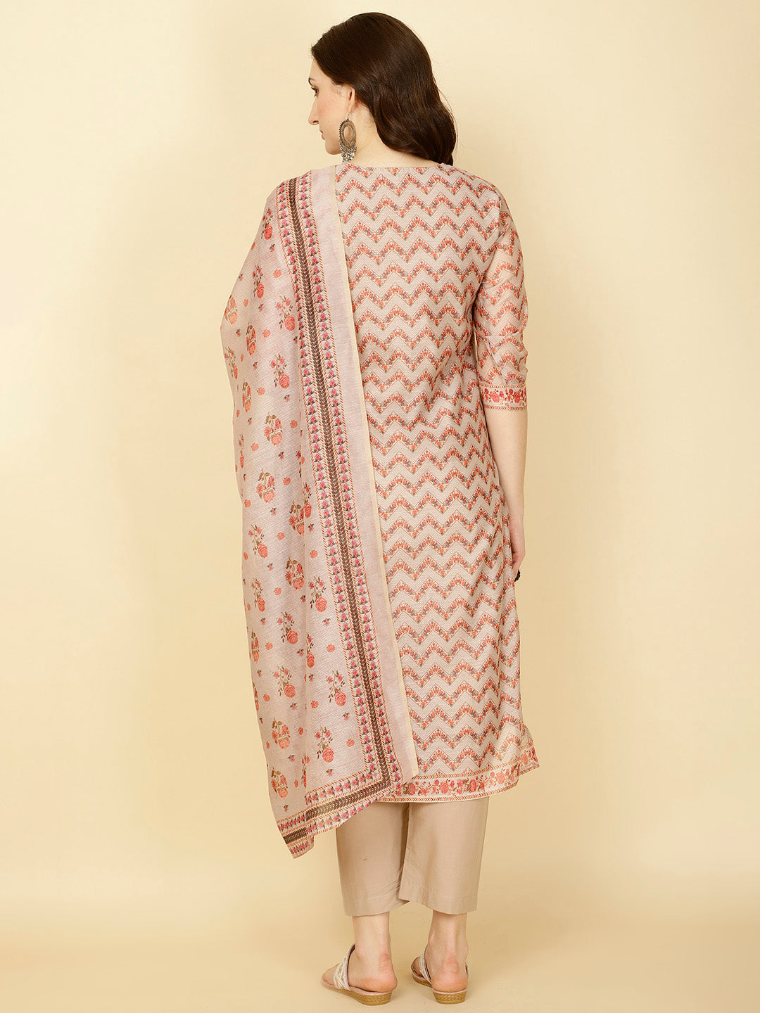 Floral Printed Chanderi Kurta With Pants &amp; Dupatta