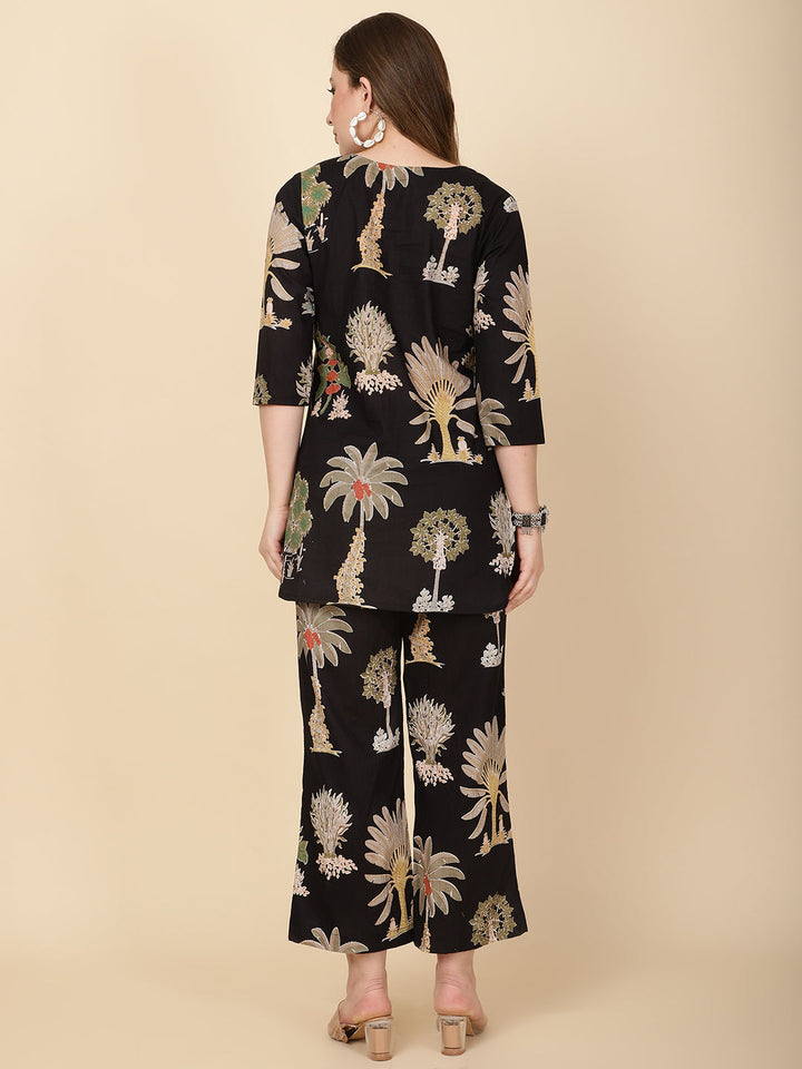 Floral Printed Cotton Kurti With Pants