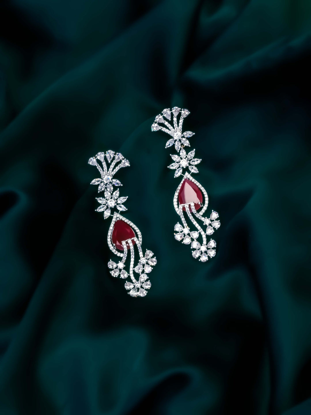 Silver &amp; Maroon AD Drop Earrings