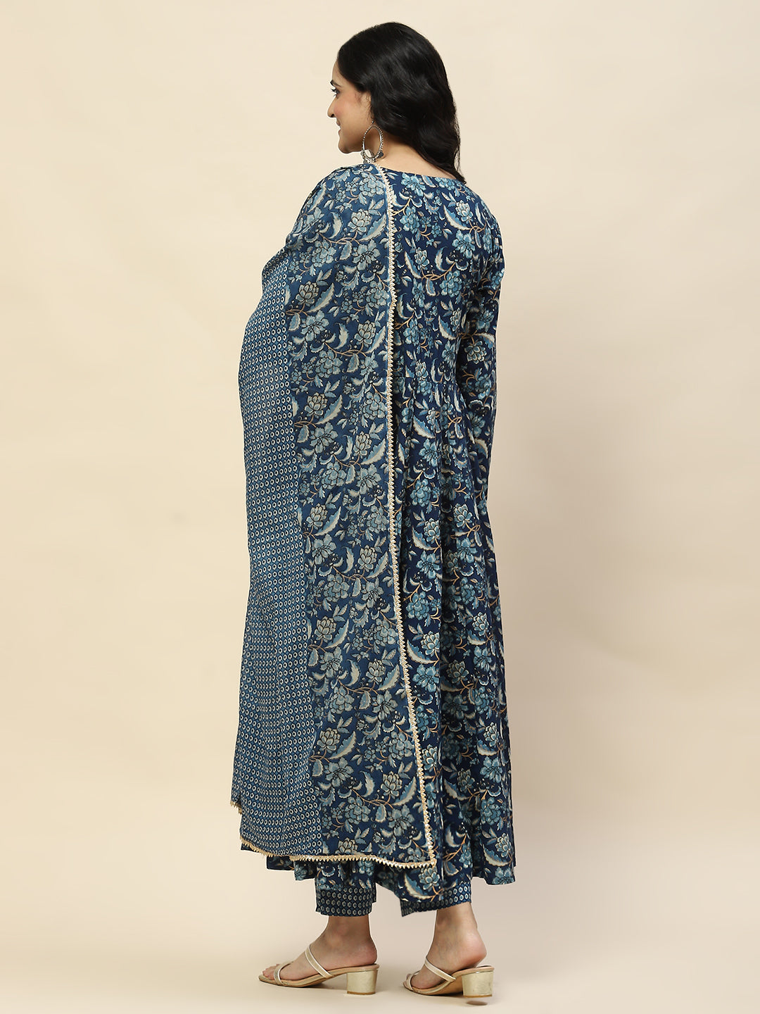 Neck Embroidery Cotton Kurta With Pants &amp; Dupatta