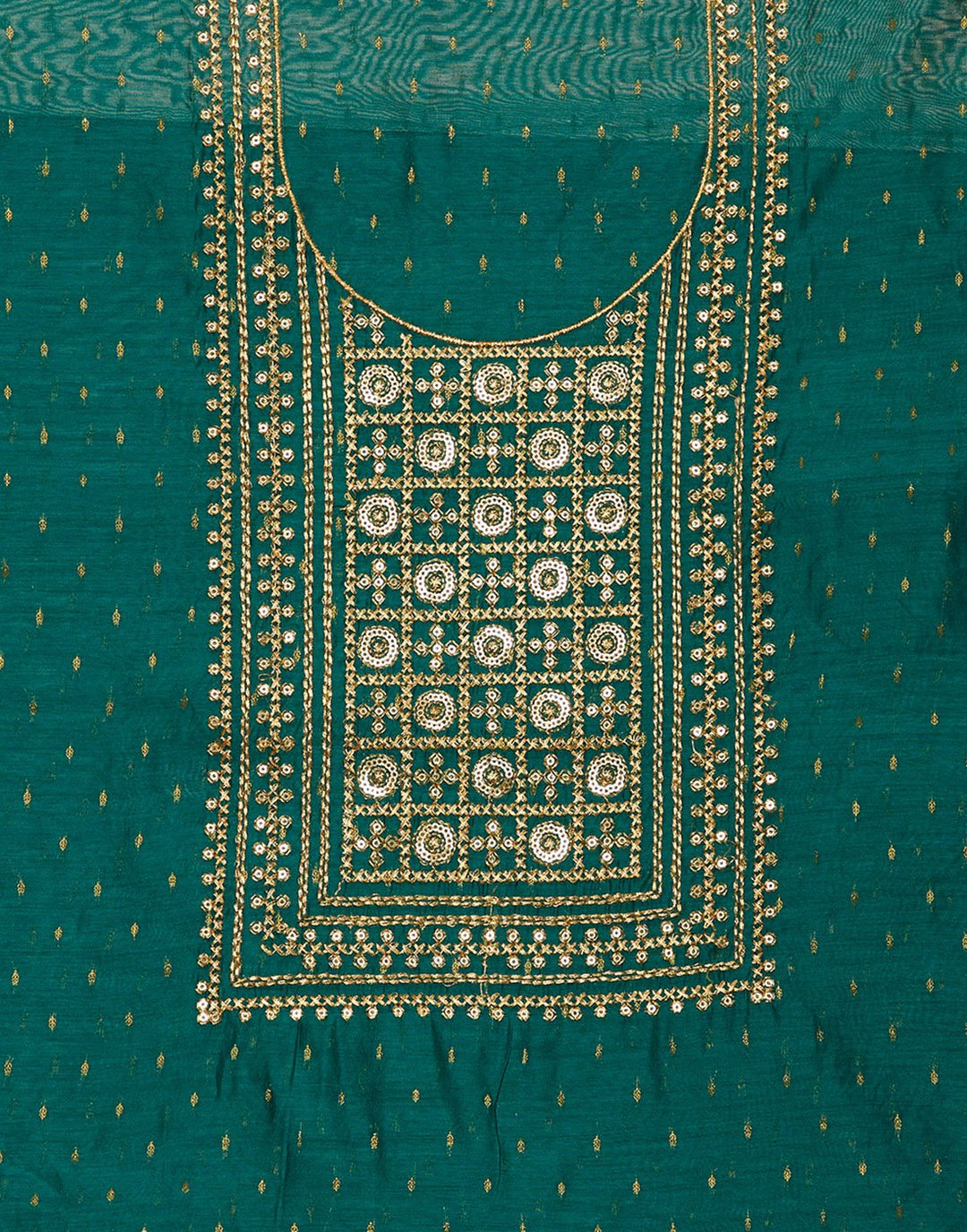 Embroidered Chanderi Suit Piece With Banarasi Dupatta