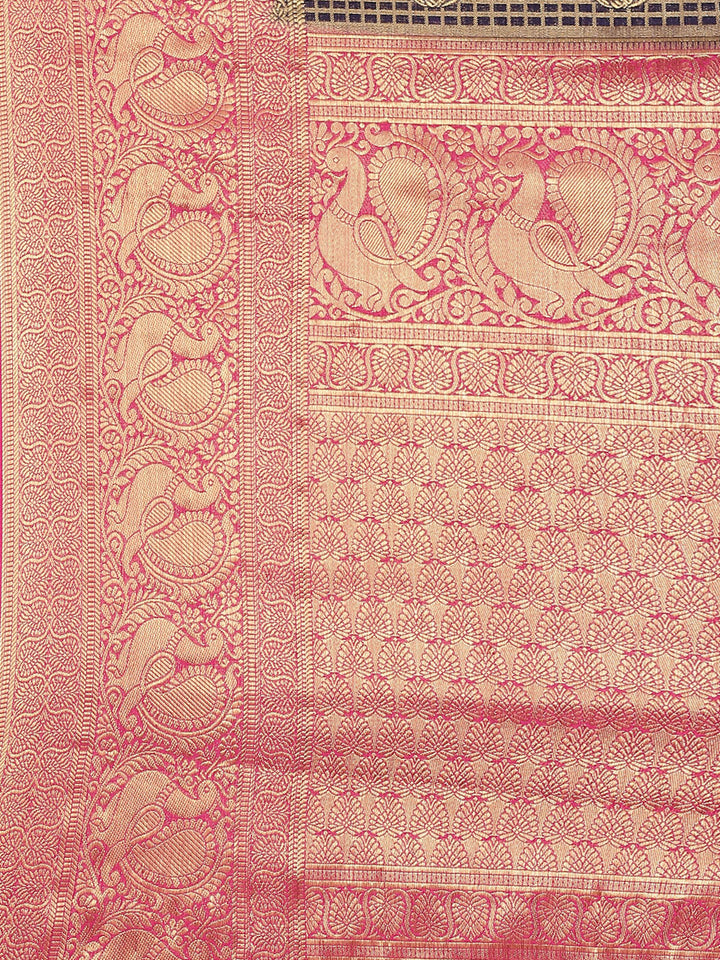 Brocade Zari Jaal Art Handloom Saree With Running Blouse