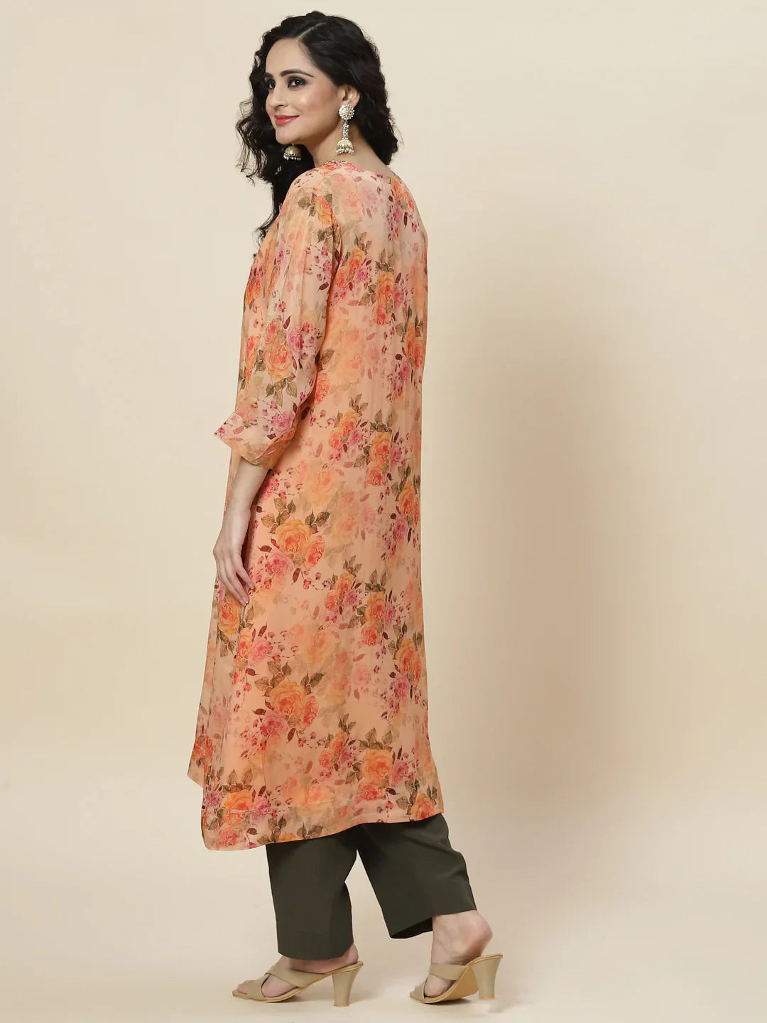 Floral Printed Organza Kurta With Palazzo &amp; Inner