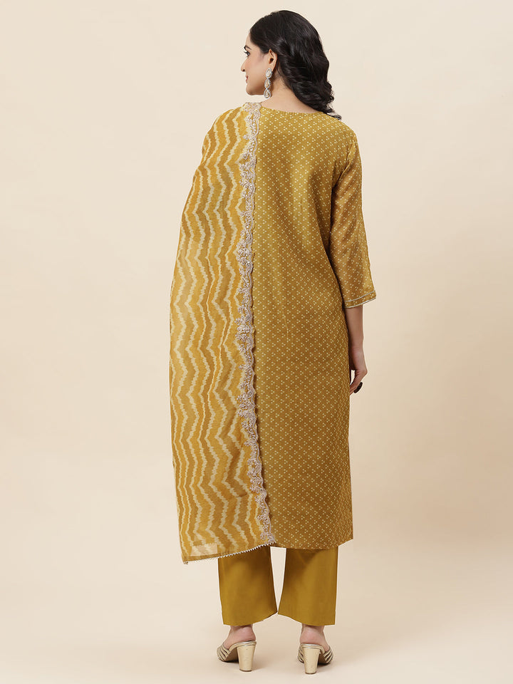 Bandhani Printed Chanderi Kurta With Pants &amp; Dupatta